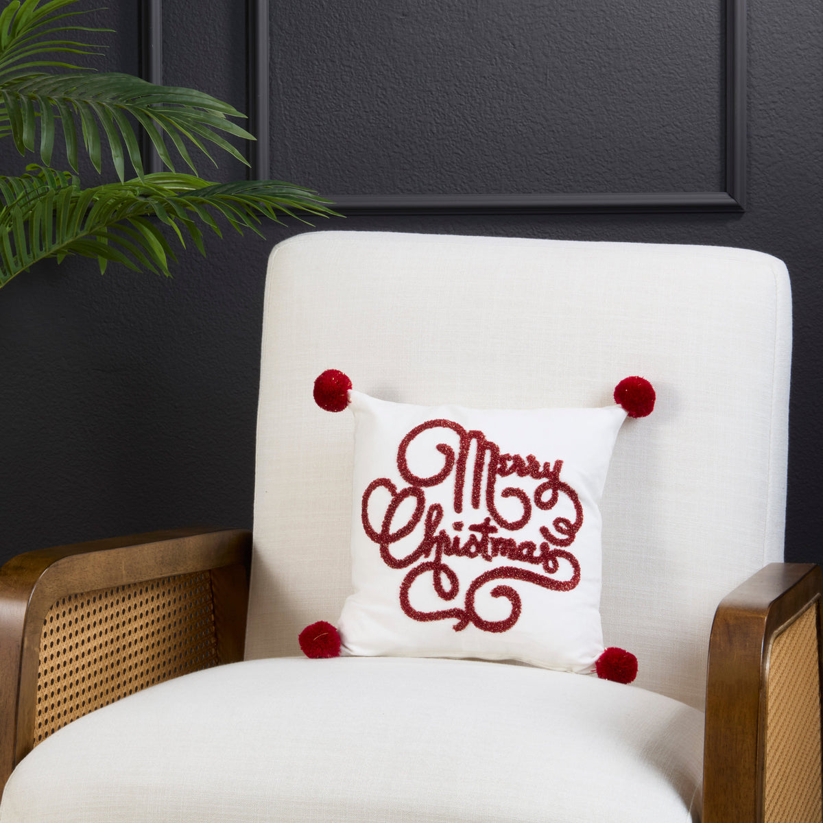 Merry Christmas Pom Pom Throw Pillow