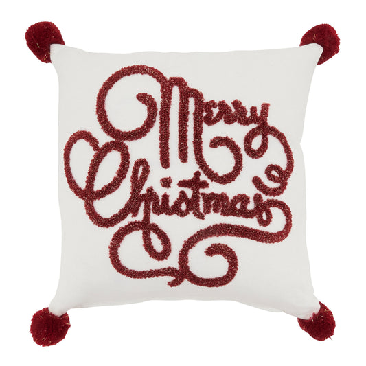 Merry Christmas Pom Pom Throw Pillow