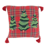 Plaid Tufted Christmas Tree Throw Pillow with Tassel Corner Accents