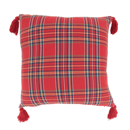 Plaid Tufted Christmas Tree Throw Pillow with Tassel Corner Accents