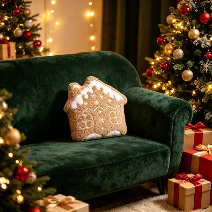 Plush Gingerbread House Shaped Throw Pillow