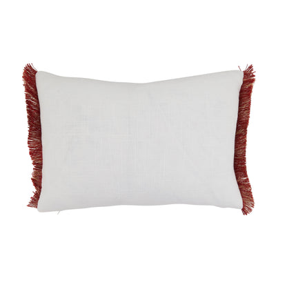 Embroidered Christmas Trees Lumbar Throw Pillow with Red Fringe