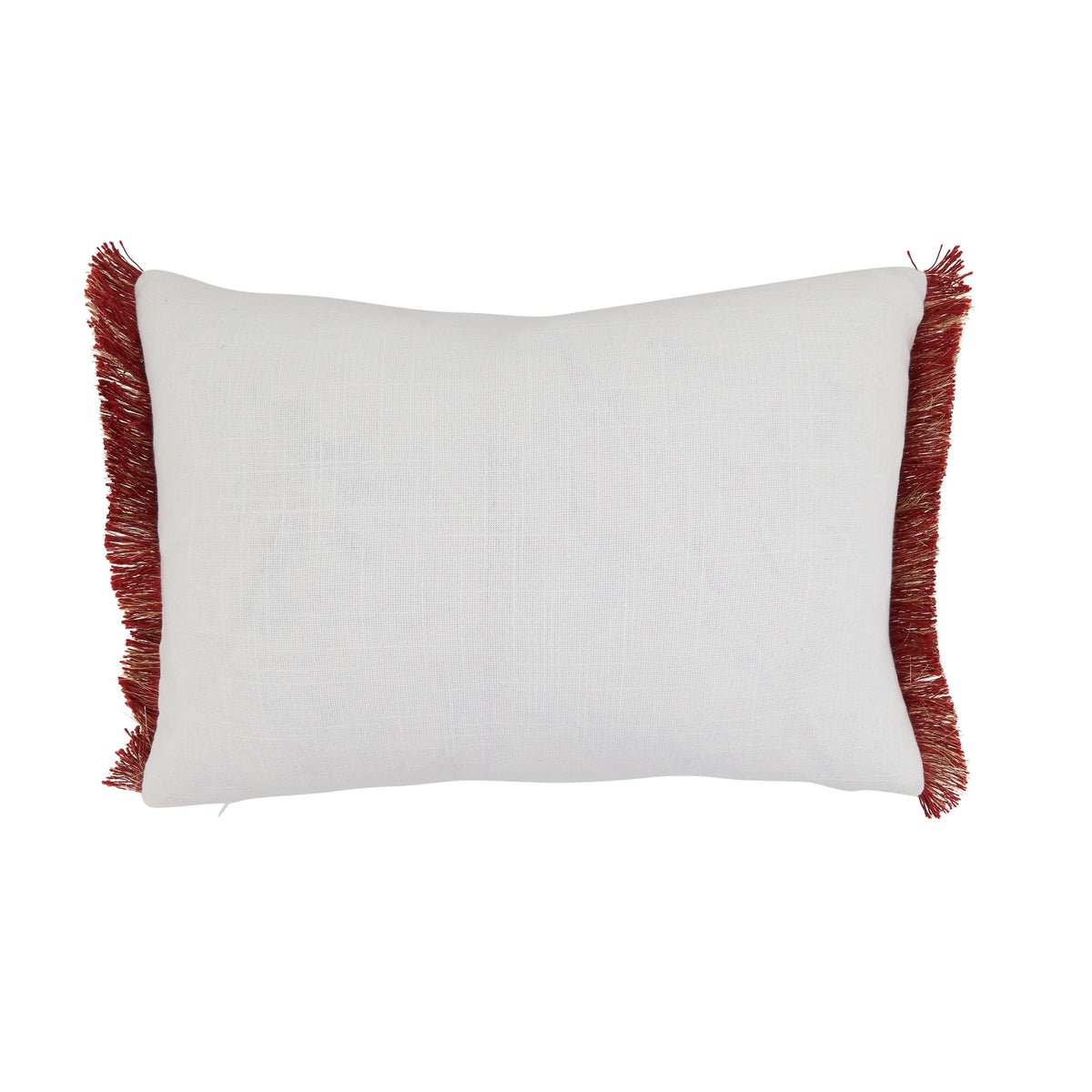 Embroidered Christmas Trees Lumbar Throw Pillow with Red Fringe