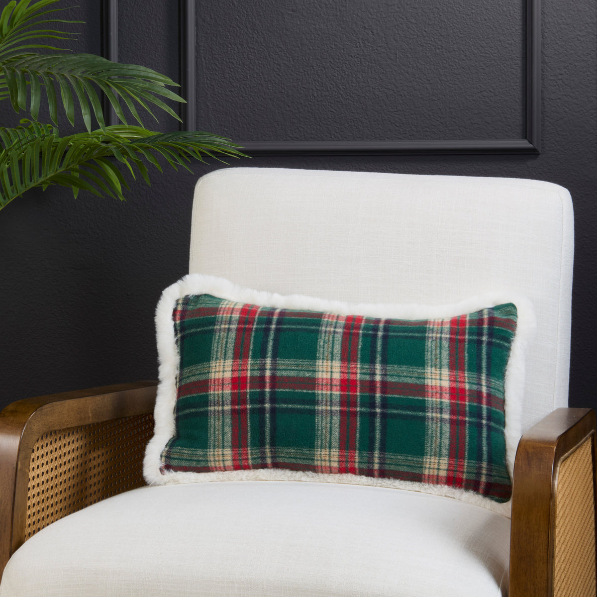 Plaid Sherpa Lumbar Throw Pillow