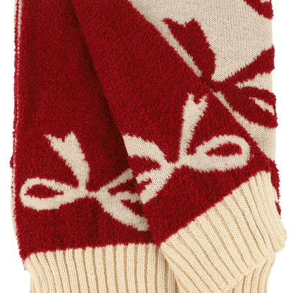 Bow Pattern Throw Blanket - Cozy Knit Holiday Throw Blanket