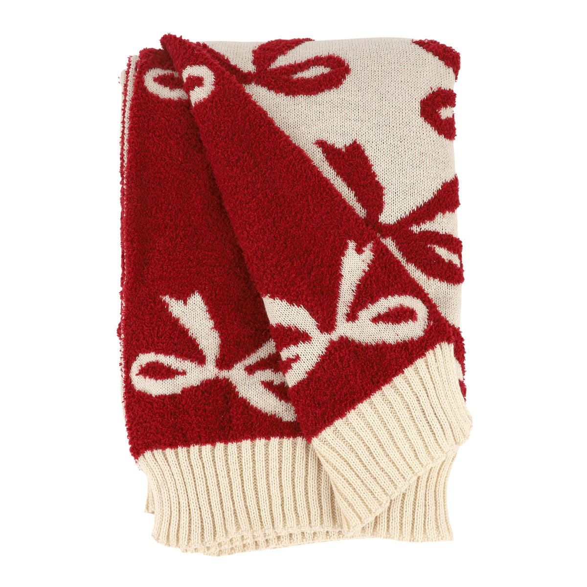Bow Pattern Throw Blanket - Cozy Knit Holiday Throw Blanket