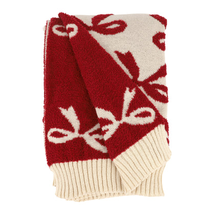 Bow Pattern Throw Blanket - Cozy Knit Holiday Throw Blanket