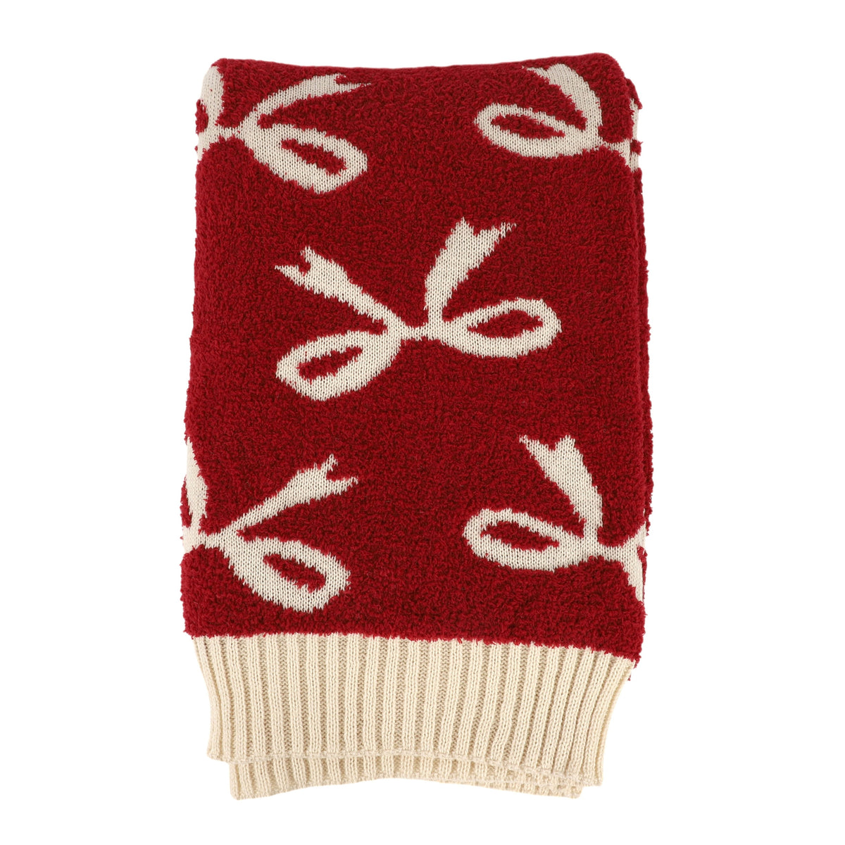 Bow Pattern Throw Blanket - Cozy Knit Holiday Throw Blanket