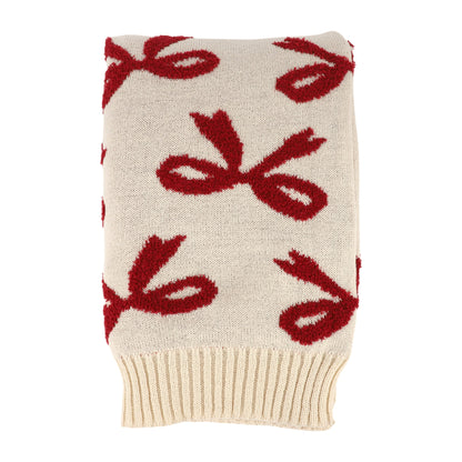 Bow Pattern Throw Blanket - Cozy Knit Holiday Throw Blanket