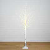 6' Pre-Lit Artificial White Birch Tree with 92 Warm White LED Lights