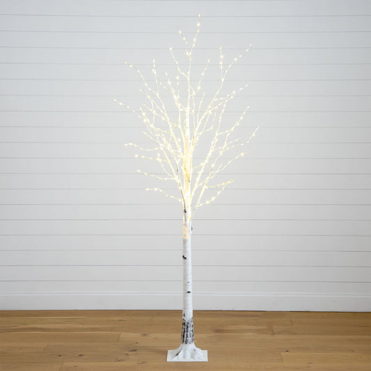 6' Pre-Lit Artificial White Birch Tree with 92 Warm White LED Lights