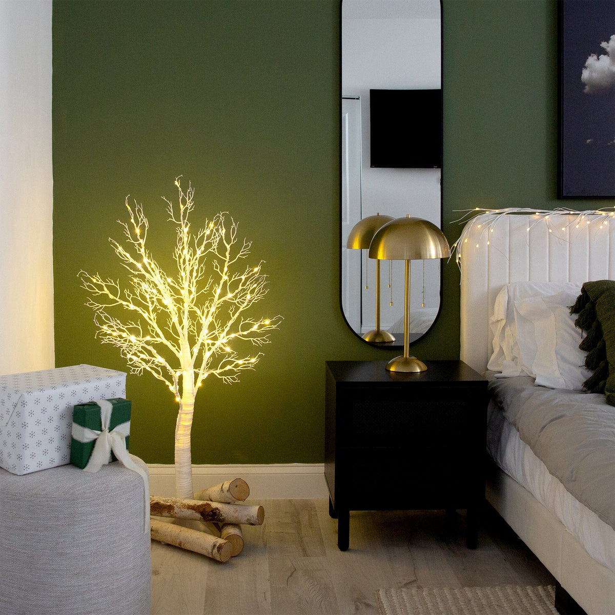 4' Pre-Lit Artificial White Twig Tree with 160 Warm White LED Lights