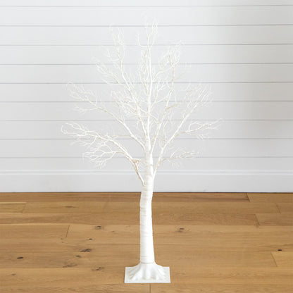 4' Pre-Lit Artificial White Twig Tree with 160 Warm White LED Lights