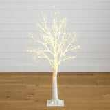 4' Pre-Lit Artificial White Twig Tree with 160 Warm White LED Lights