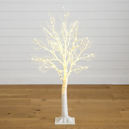 4' Pre-Lit Artificial White Twig Tree with 160 Warm White LED Lights