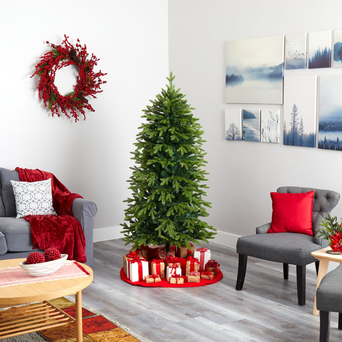 6' Belgium Fir “Natural Look” Artificial Christmas Tree with 300 Clear LED Lights