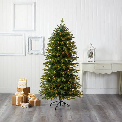 6' Belgium Fir “Natural Look” Artificial Christmas Tree with 300 Clear LED Lights