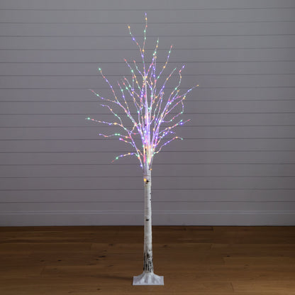 6' Pre-Lit Artificial White Birch Tree with 400 Color Changing LED Lights