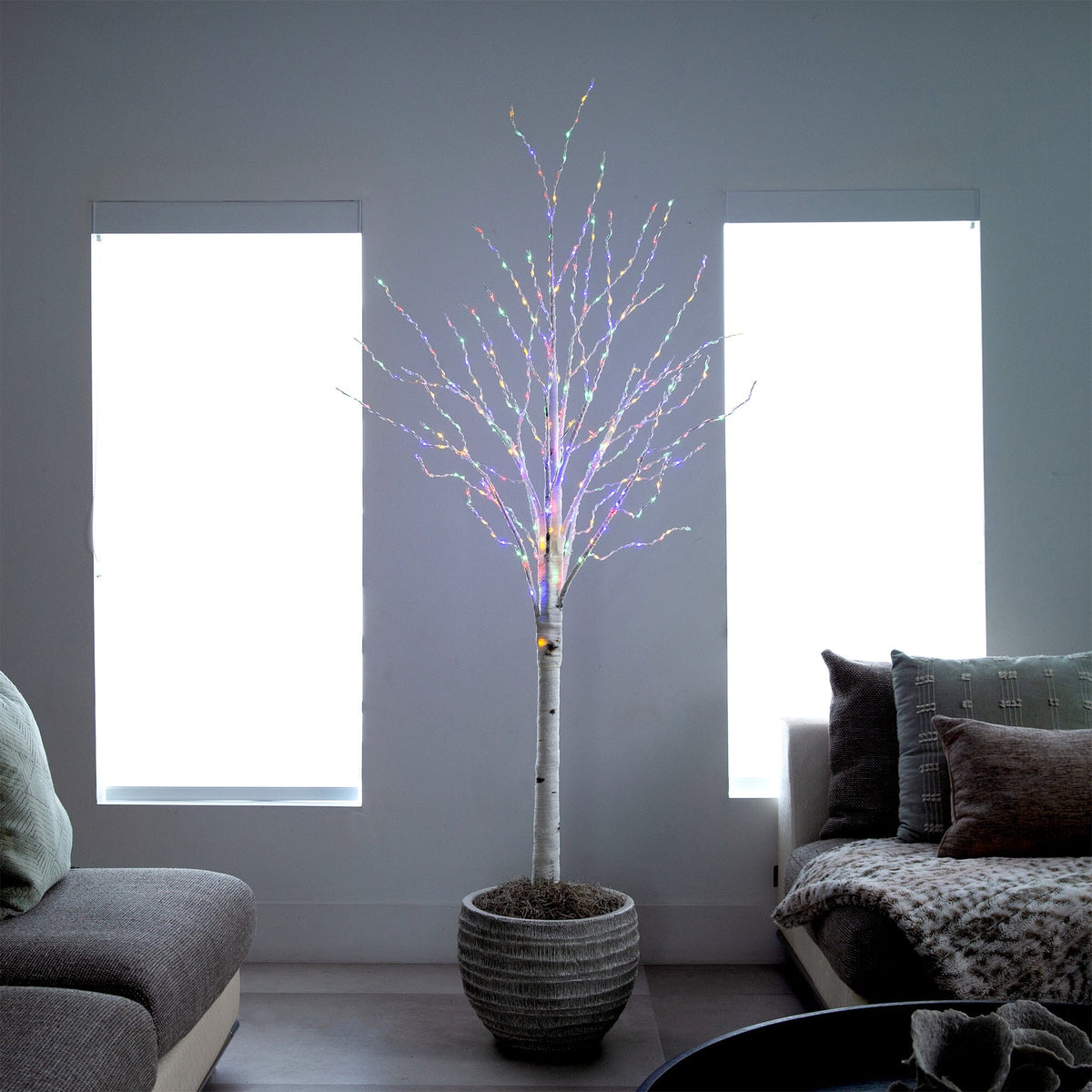 6' Pre-Lit Artificial White Birch Tree with 400 Color Changing LED Lights