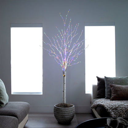 6' Pre-Lit Artificial White Birch Tree with 400 Color Changing LED Lights