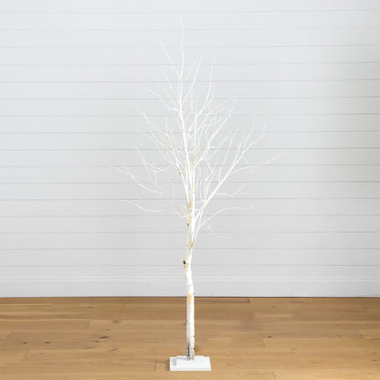 6' Pre-Lit Artificial White Birch Tree with 90 White LED Lights
