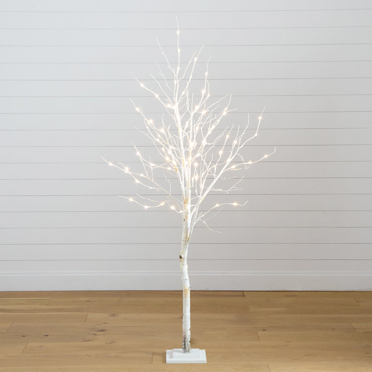 6' Pre-Lit Artificial White Birch Tree with 90 White LED Lights