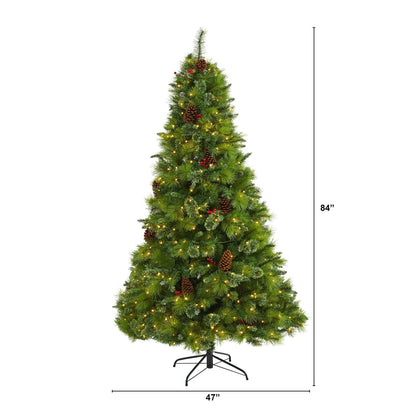 7' Montana Mixed Pine Artificial Christmas Tree with Pine Cones, Berries and 500 Clear LED Lights