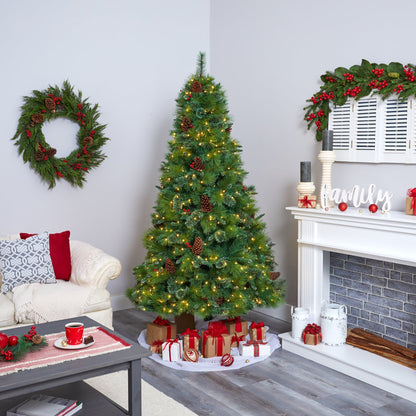 7' Montana Mixed Pine Artificial Christmas Tree with Pine Cones, Berries and 500 Clear LED Lights