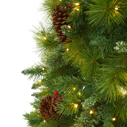 7' Montana Mixed Pine Artificial Christmas Tree with Pine Cones, Berries and 500 Clear LED Lights