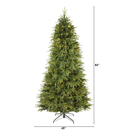 7' Vancouver Fir “Natural Look” Artificial Christmas Tree with 500 Clear LED Lights and 2542 Bendable Branches