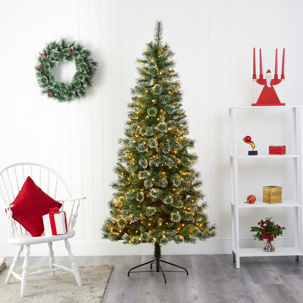 7' Wisconsin Slim Snow Tip Pine Artificial Christmas Tree with 400 Clear LED Lights