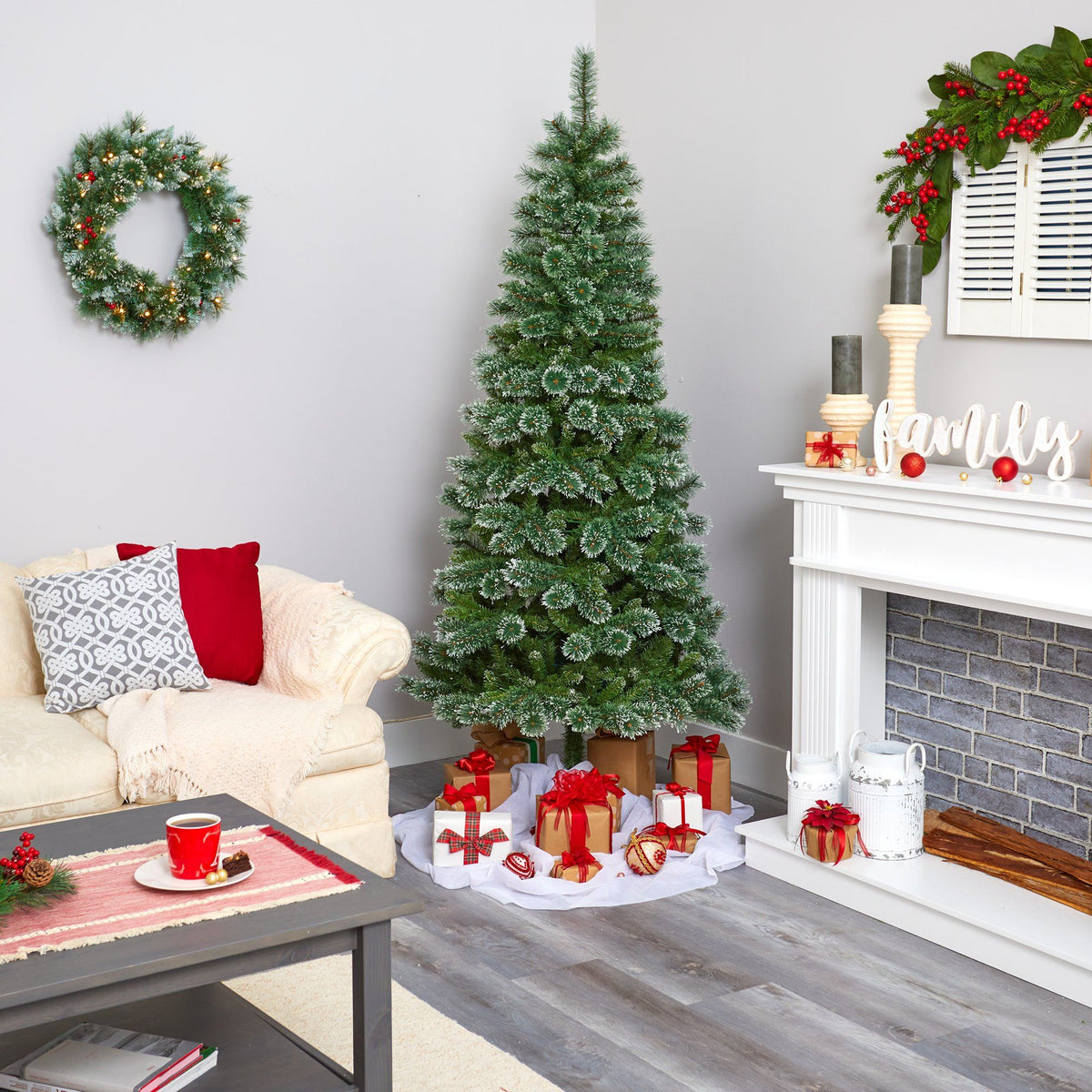 7' Wisconsin Slim Snow Tip Pine Artificial Christmas Tree with 400 Clear LED Lights