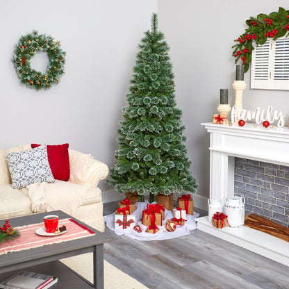 7' Wisconsin Slim Snow Tip Pine Artificial Christmas Tree with 400 Clear LED Lights