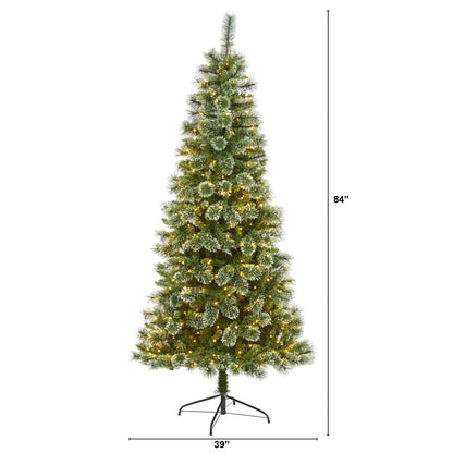 7' Wisconsin Slim Snow Tip Pine Artificial Christmas Tree with 400 Clear LED Lights