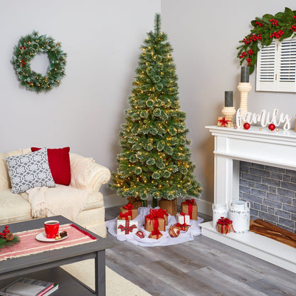 7' Wisconsin Slim Snow Tip Pine Artificial Christmas Tree with 400 Clear LED Lights