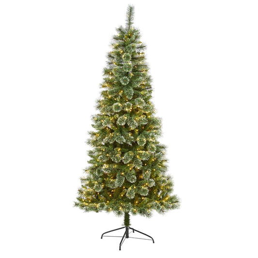 7' Wisconsin Slim Snow Tip Pine Artificial Christmas Tree with 400 Clear LED Lights