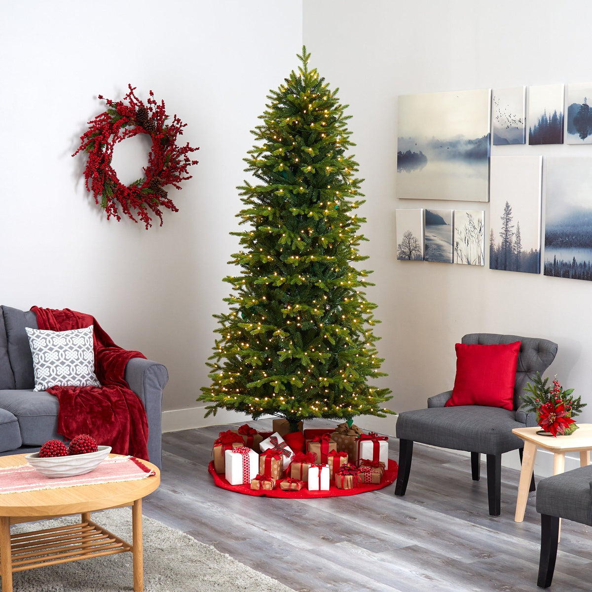 8' Belgium Fir “Natural Look” Artificial Christmas Tree with 650 Clear LED Lights