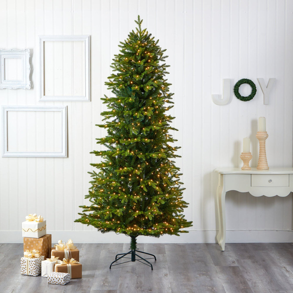 8' Belgium Fir “Natural Look” Artificial Christmas Tree with 650 Clear LED Lights