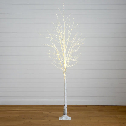 8' Pre-Lit Artificial White Birch Tree with 500 Warm White LED Lights