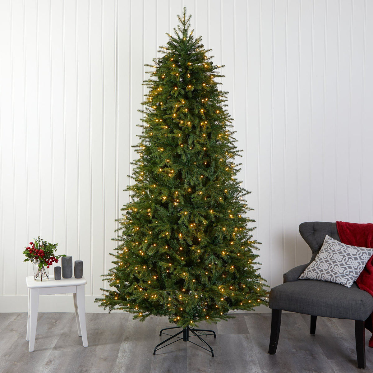 8' Vancouver Fir “Natural Look” Artificial Christmas Tree with 700 Clear LED Lights and 3470 Bendable Branches