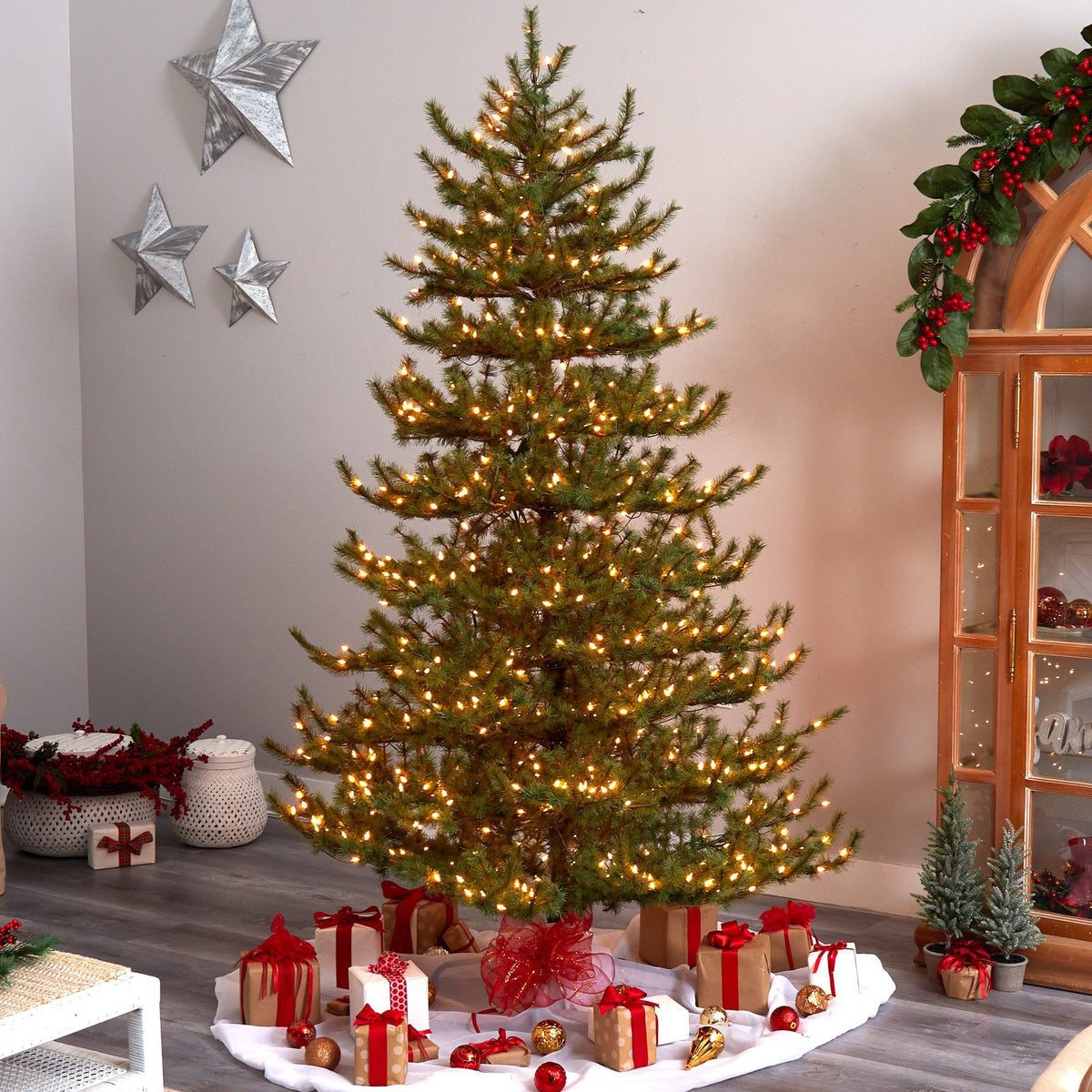 8' Vancouver Mountain Pine Artificial Christmas Tree with 650 Clear Lights and 2199 Bendable Branches